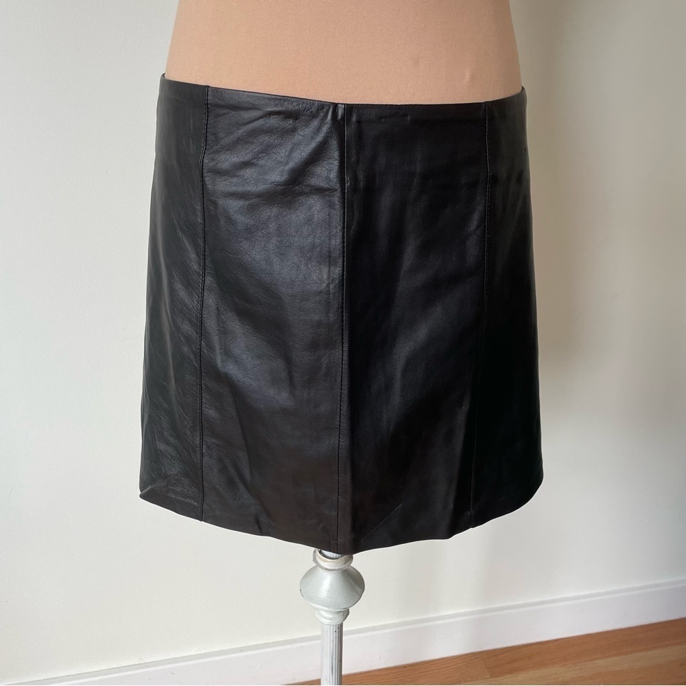 T by Alexander Wang Black Leather Multi-Panel Zip Back Mini Skirt EUC Size M
